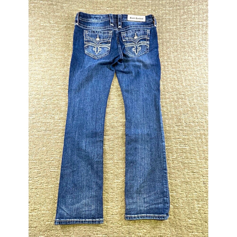 Rock Revival women’s Straight Fit Blue Medium Wash Jeans Embroidered 31 Alivia